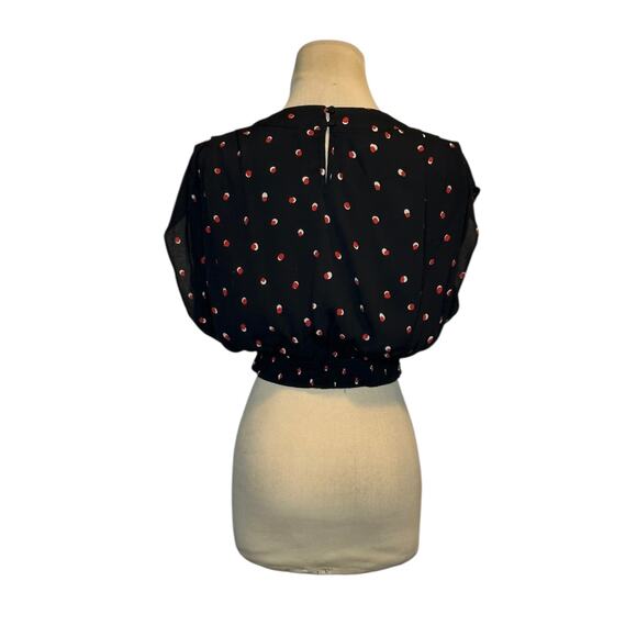 Free People black red polka dot pleated V neck crop top blouse size XS - Picture 12 of 13